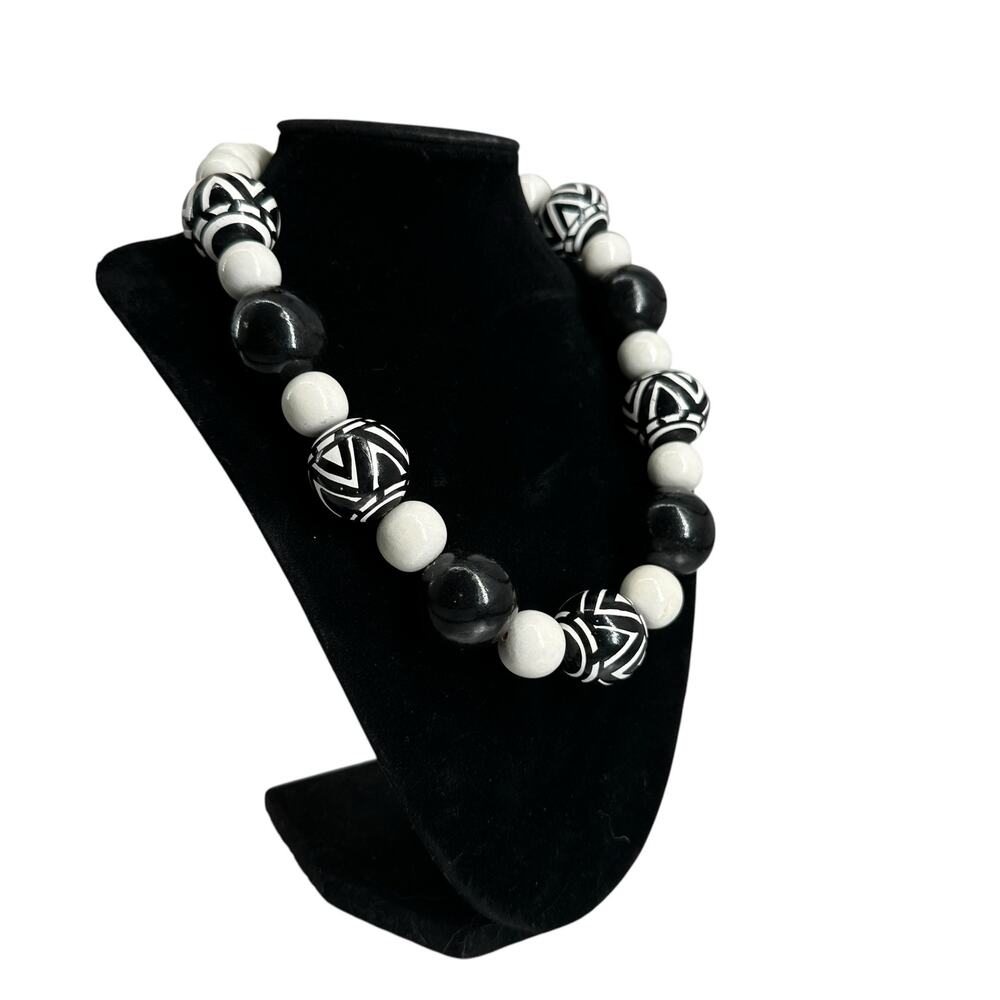 Vintage Chunky Wooden Bead Black And White 80s Necklace Zebra